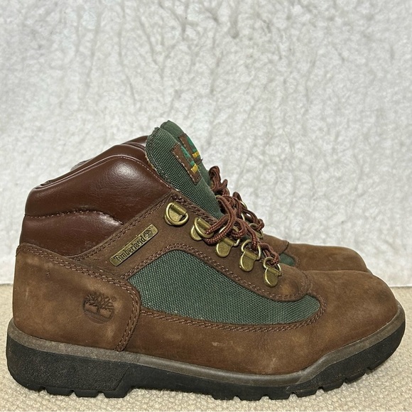Timberland Other - Timberland Boys Brown/Green Field Leather Waterproof Hiking Boots Shoes SZ 3.5